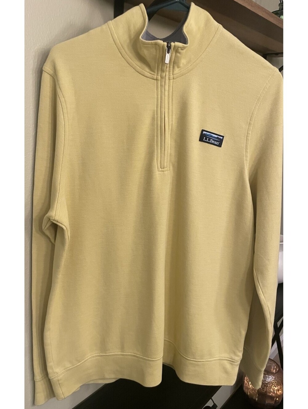 L.L. BEAN Mens 1/4 Zip Pullover High Neck Sweatshirt Medium Yellow Logo